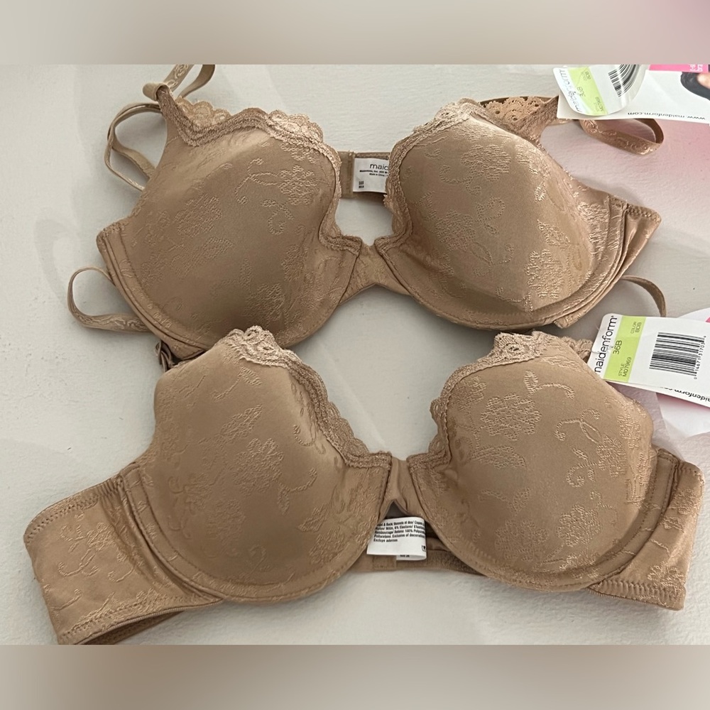 Pair of Maidenform Nude Tan Bras - NWT - Size 38 B.